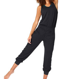 Sweaty Betty NWT Black Gary Jumpsuit Size L Lightweight Sweat Wicking Fit Cuff